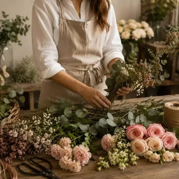 Foto de una florista armando un ramo